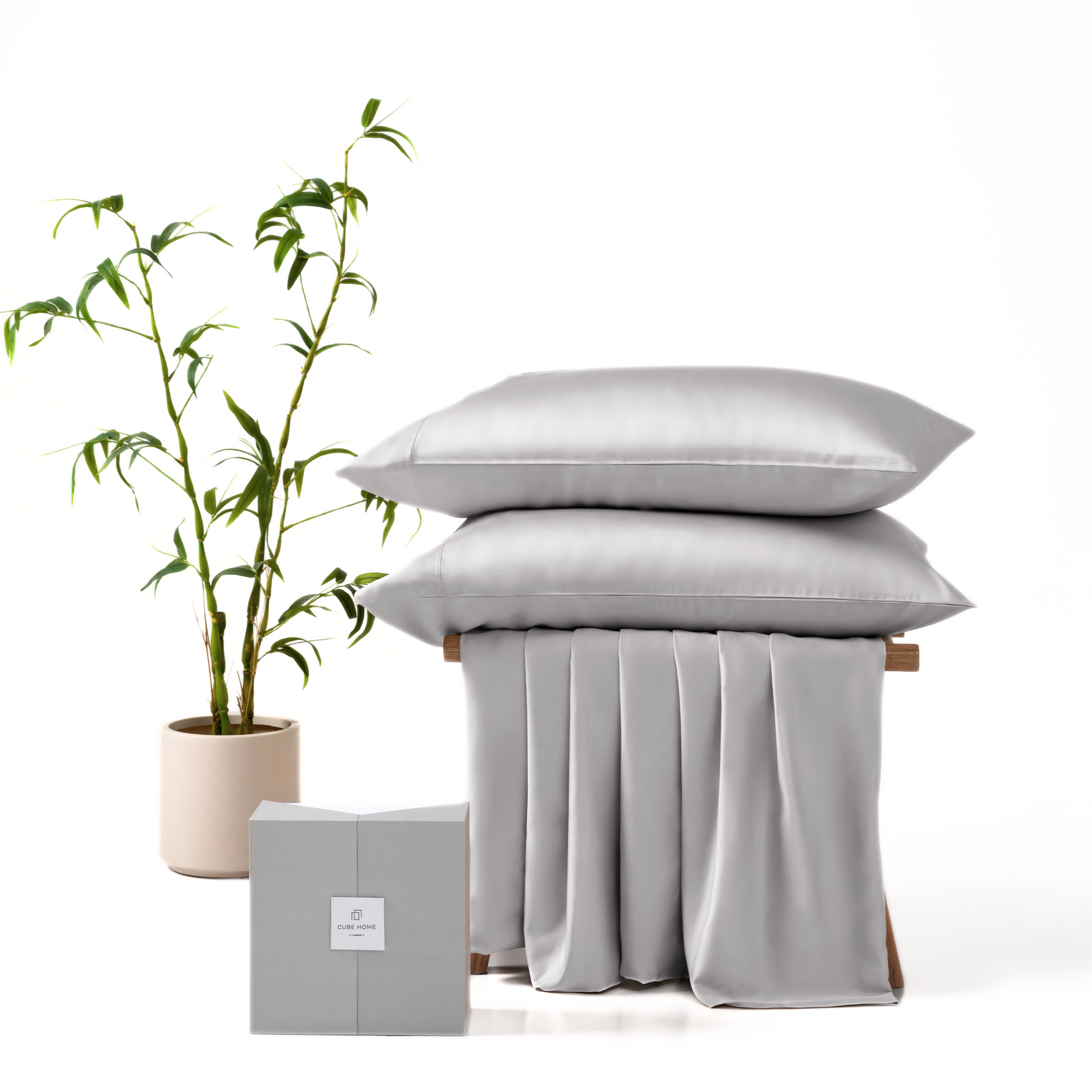 CUBE HOME Natural Bamboo Bedding Set (Duvet Cover And Pillowcases), Light Grey
