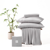 CUBE HOME Natural Bamboo Bedding Set (Duvet Cover + Deep Pocket Fitted Sheet + 2 Pillowcases), Light Grey